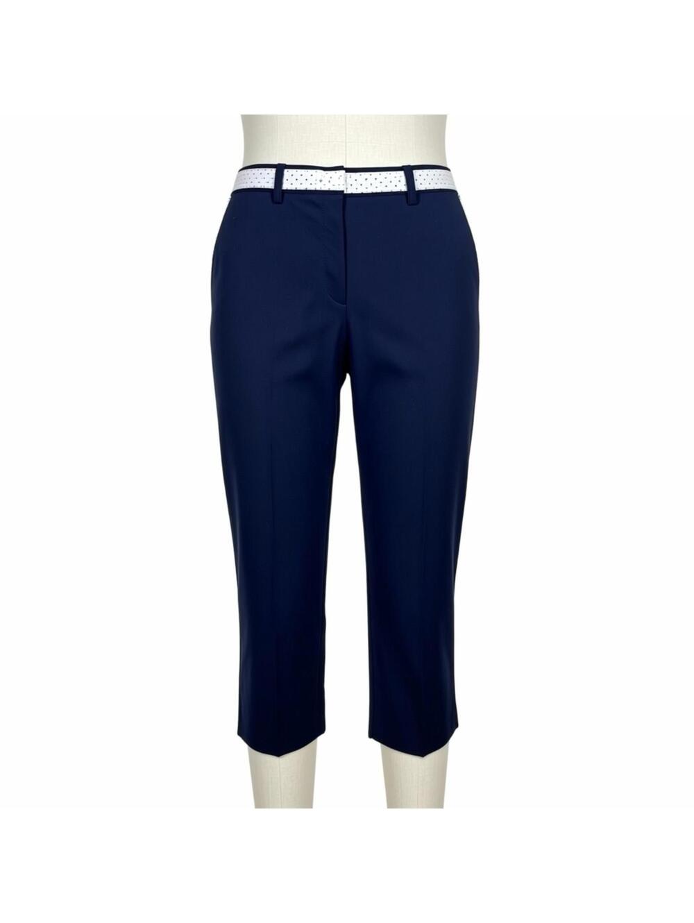 Lady Hagen Navy Blue Capri Golf Pants with White Polka Dot Belt Size 10